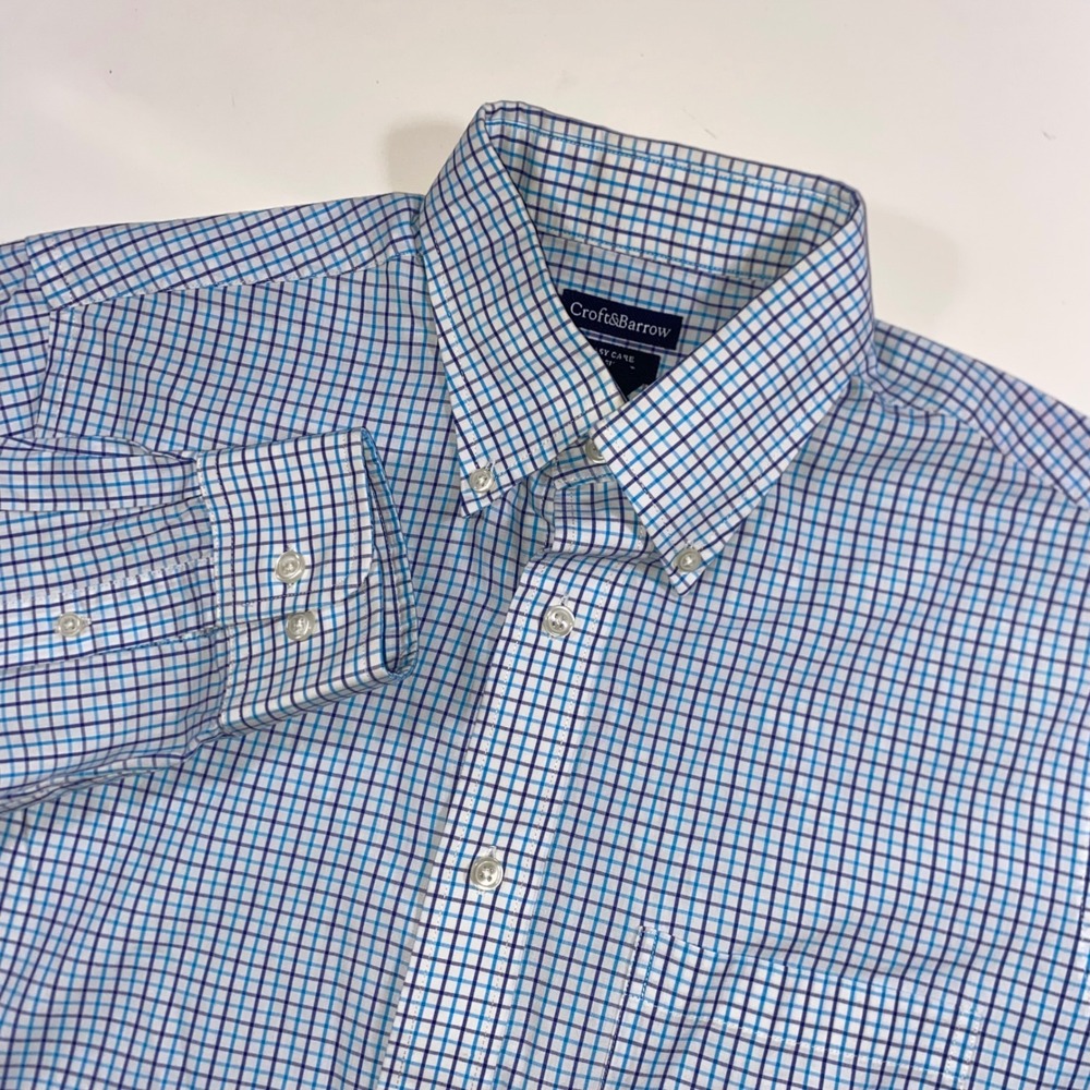 Croft & Barrow Men Blue Check Easy Care Classic Fit Button Down Shirt 15.5 34/35
